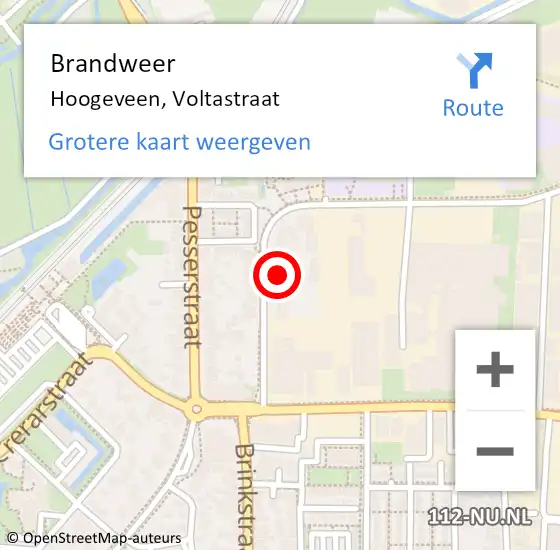 Locatie op kaart van de 112 melding: Brandweer Hoogeveen, Voltastraat op 27 november 2016 17:32