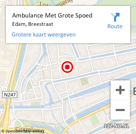 Locatie op kaart van de 112 melding: Ambulance Met Grote Spoed Naar Edam, Breestraat op 27 november 2016 18:05