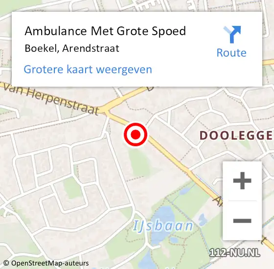 Locatie op kaart van de 112 melding: Ambulance Met Grote Spoed Naar Boekel, Arendstraat op 27 november 2016 19:40