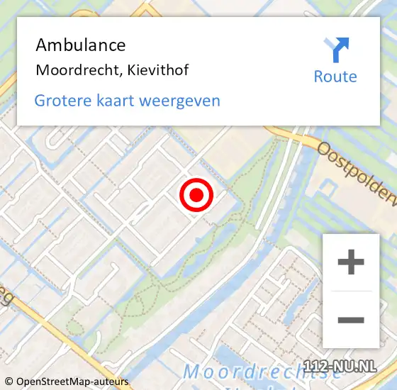 Locatie op kaart van de 112 melding: Ambulance Moordrecht, Kievithof op 27 november 2016 21:10