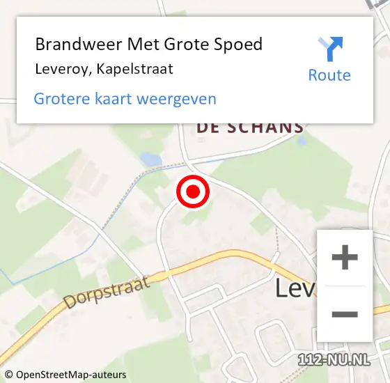 Locatie op kaart van de 112 melding: Brandweer Met Grote Spoed Naar Leveroy, Kapelstraat op 27 november 2016 21:12