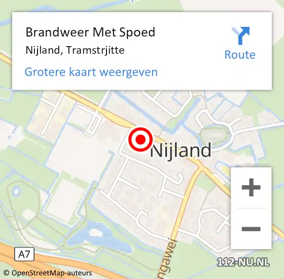 Locatie op kaart van de 112 melding: Brandweer Met Spoed Naar Nijland, Tramstrjitte op 27 november 2016 21:34