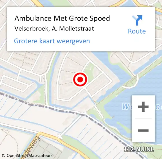 Locatie op kaart van de 112 melding: Ambulance Met Grote Spoed Naar Velserbroek, A. Molletstraat op 27 november 2016 21:44