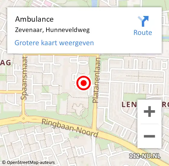 Locatie op kaart van de 112 melding: Ambulance Zevenaar, Hunneveldweg op 27 november 2016 21:52