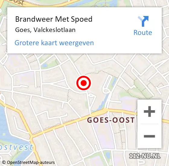 Locatie op kaart van de 112 melding: Brandweer Met Spoed Naar Goes, Valckeslotlaan op 27 november 2016 22:00