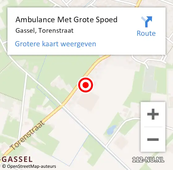 Locatie op kaart van de 112 melding: Ambulance Met Grote Spoed Naar Gassel, Torenstraat op 27 november 2016 22:19