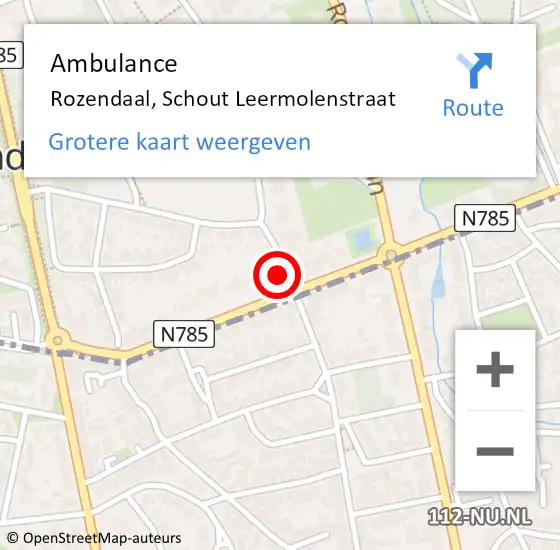 Locatie op kaart van de 112 melding: Ambulance Rozendaal, Schout Leermolenstraat op 27 november 2016 23:10