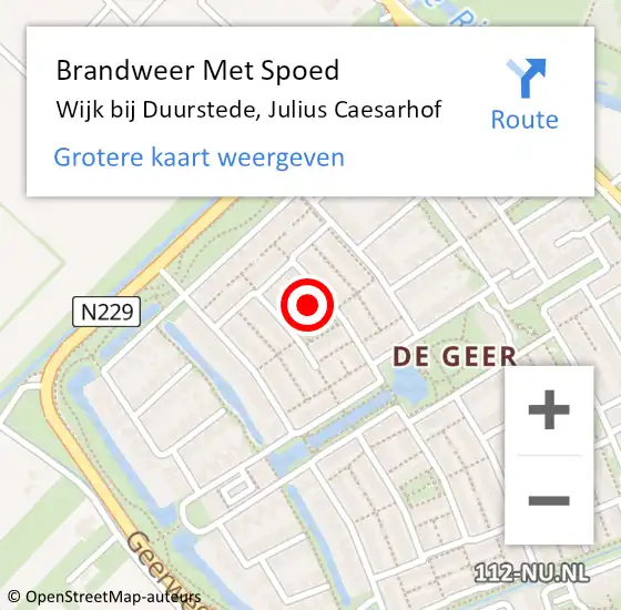 Locatie op kaart van de 112 melding: Brandweer Met Spoed Naar Wijk bij Duurstede, Julius Caesarhof op 28 november 2016 00:24