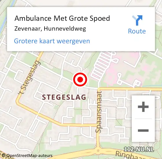 Locatie op kaart van de 112 melding: Ambulance Met Grote Spoed Naar Zevenaar, Hunneveldweg op 28 november 2016 02:08