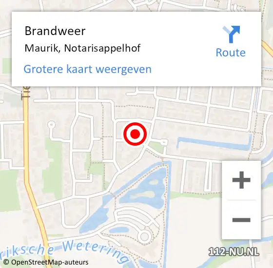 Locatie op kaart van de 112 melding: Brandweer Maurik, Notarisappelhof op 28 november 2016 02:25