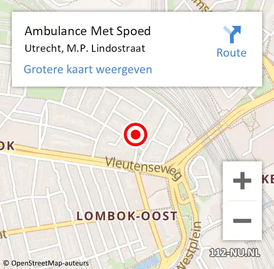 Locatie op kaart van de 112 melding: Ambulance Met Spoed Naar Utrecht, M.P. Lindostraat op 28 november 2016 02:28