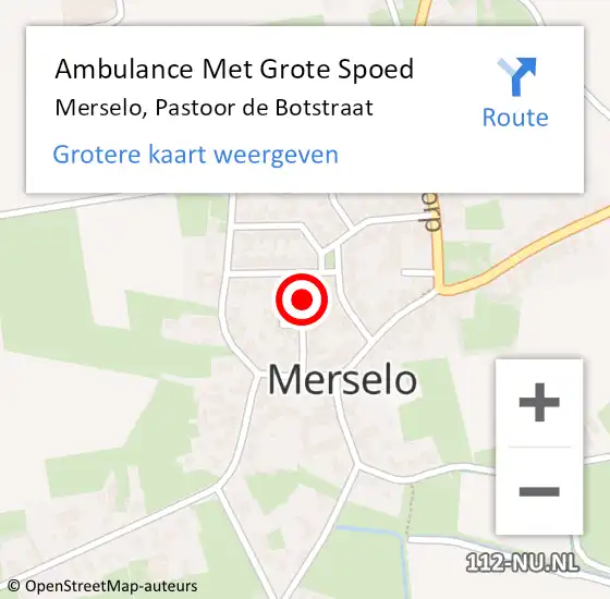 Locatie op kaart van de 112 melding: Ambulance Met Grote Spoed Naar Merselo, Pastoor de Botstraat op 28 november 2016 07:07