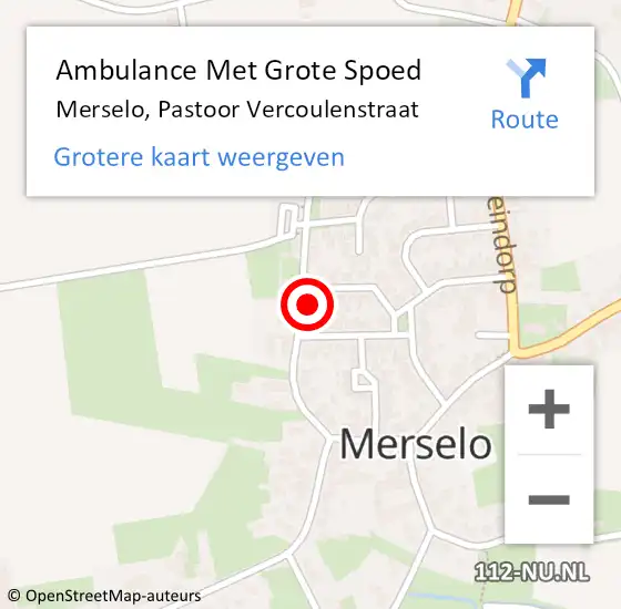 Locatie op kaart van de 112 melding: Ambulance Met Grote Spoed Naar Merselo, Pastoor Vercoulenstraat op 2 januari 2014 18:51