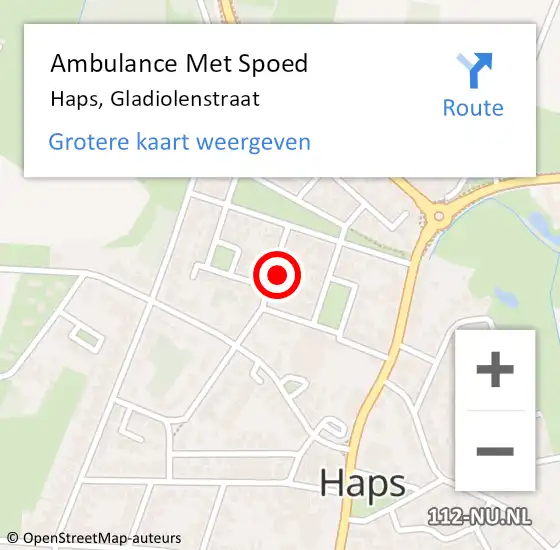 Locatie op kaart van de 112 melding: Ambulance Met Spoed Naar Haps, Gladiolenstraat op 28 november 2016 08:49