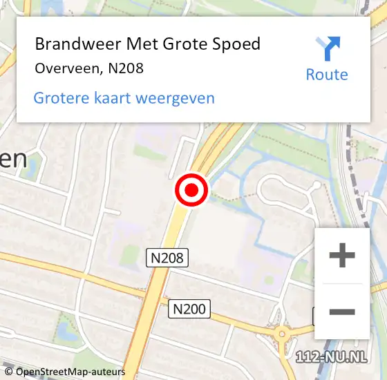 Locatie op kaart van de 112 melding: Brandweer Met Grote Spoed Naar Overveen, N208 op 28 november 2016 08:57