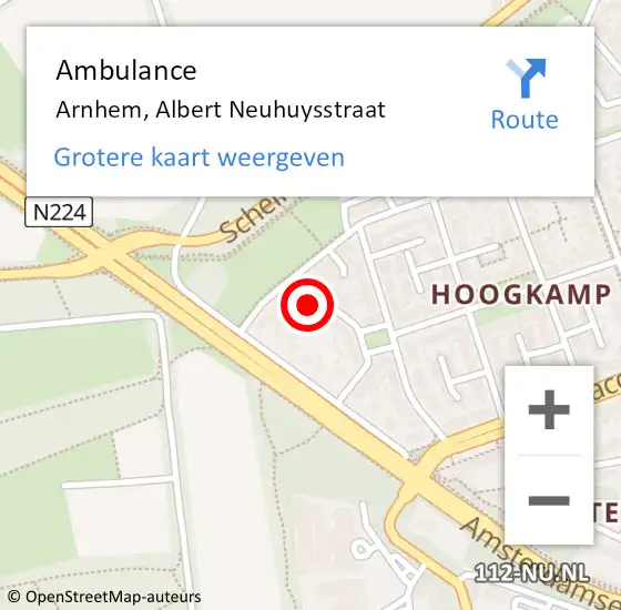 Locatie op kaart van de 112 melding: Ambulance Arnhem, Albert Neuhuysstraat op 28 november 2016 08:58