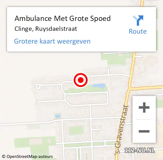 Locatie op kaart van de 112 melding: Ambulance Met Grote Spoed Naar Clinge, Ruysdaelstraat op 28 november 2016 09:24