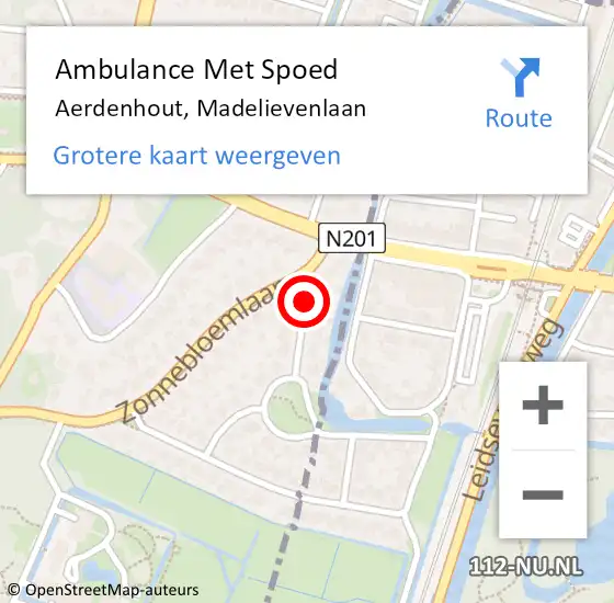 Locatie op kaart van de 112 melding: Ambulance Met Spoed Naar Aerdenhout, Madelievenlaan op 28 november 2016 10:20