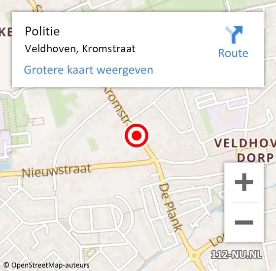 Locatie op kaart van de 112 melding: Politie Veldhoven, Kromstraat op 28 november 2016 12:09