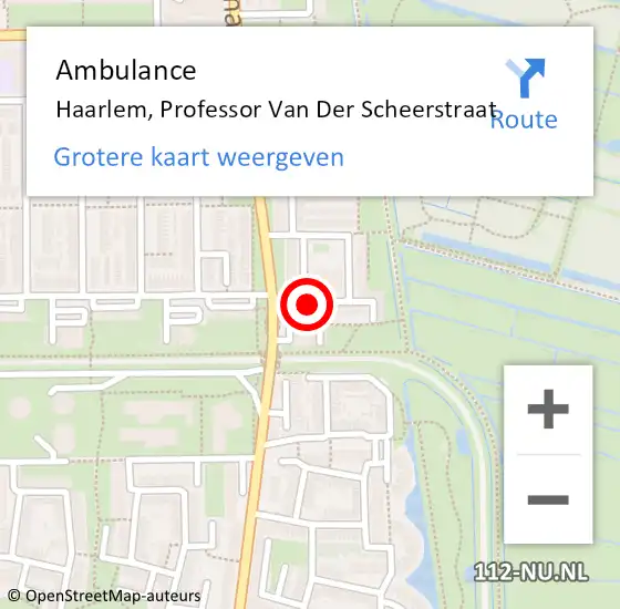 Locatie op kaart van de 112 melding: Ambulance Haarlem, Professor Van Der Scheerstraat op 28 november 2016 12:14