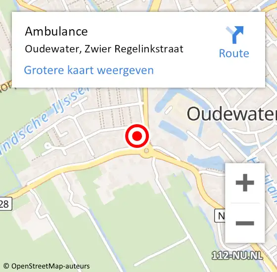 Locatie op kaart van de 112 melding: Ambulance Oudewater, Zwier Regelinkstraat op 28 november 2016 13:00