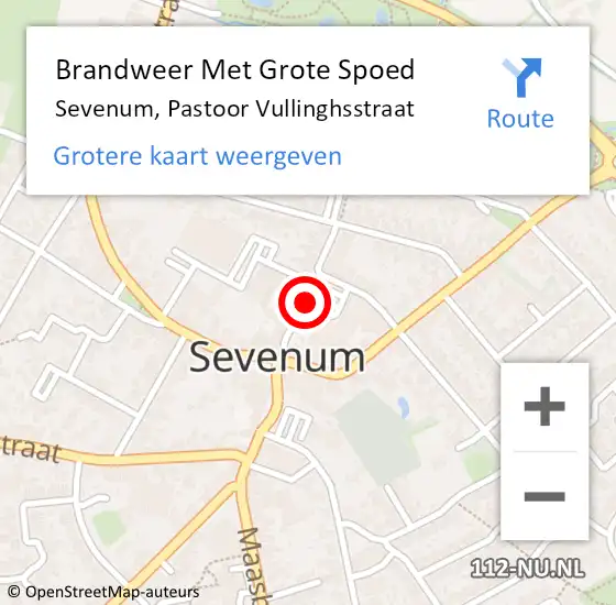 Locatie op kaart van de 112 melding: Brandweer Met Grote Spoed Naar Sevenum, Pastoor Vullinghsstraat op 28 november 2016 14:29