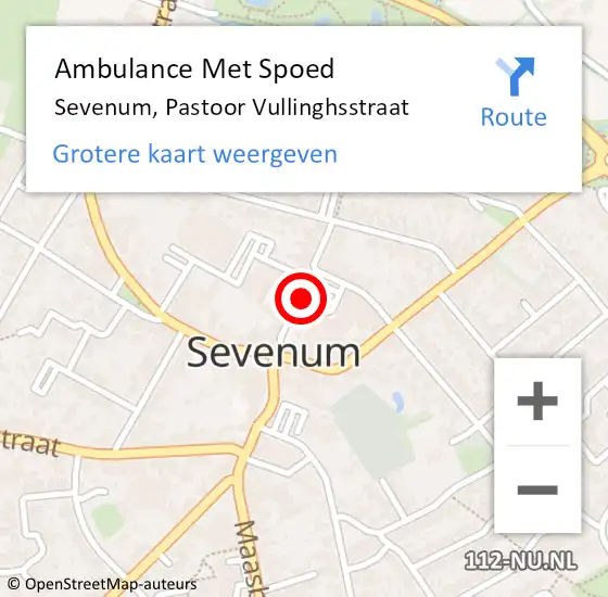 Locatie op kaart van de 112 melding: Ambulance Met Spoed Naar Sevenum, Pastoor Vullinghsstraat op 28 november 2016 14:33