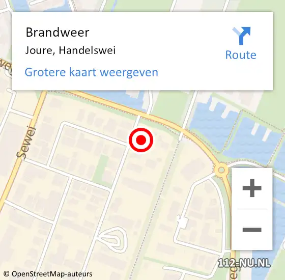 Locatie op kaart van de 112 melding: Brandweer Joure, Handelswei op 28 november 2016 16:13