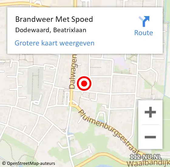 Locatie op kaart van de 112 melding: Brandweer Met Spoed Naar Dodewaard, Beatrixlaan op 28 november 2016 17:18