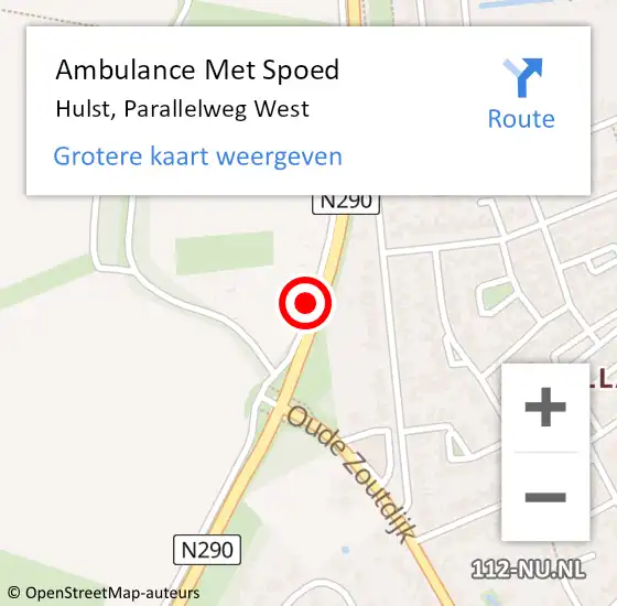 Locatie op kaart van de 112 melding: Ambulance Met Spoed Naar Hulst, Parallelweg West op 28 november 2016 17:26