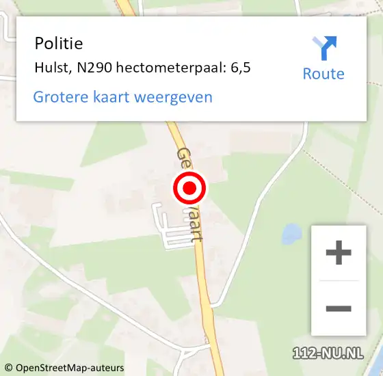 Locatie op kaart van de 112 melding: Politie Hulst, N290 hectometerpaal: 6,5 op 28 november 2016 17:27