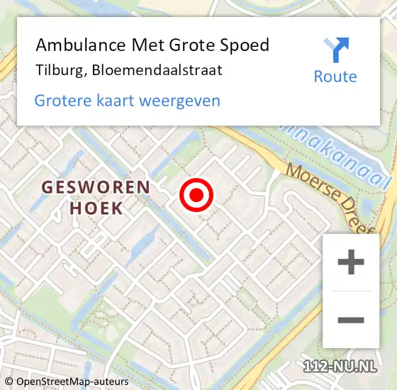 Locatie op kaart van de 112 melding: Ambulance Met Grote Spoed Naar Tilburg, Bloemendaalstraat op 28 november 2016 19:23