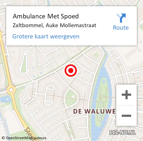 Locatie op kaart van de 112 melding: Ambulance Met Spoed Naar Zaltbommel, Auke Mollemastraat op 28 november 2016 19:24