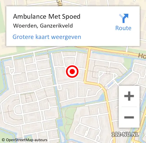 Locatie op kaart van de 112 melding: Ambulance Met Spoed Naar Woerden, Ganzerikveld op 28 november 2016 19:42