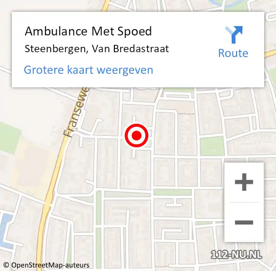 Locatie op kaart van de 112 melding: Ambulance Met Spoed Naar Steenbergen, Van Bredastraat op 28 november 2016 20:39