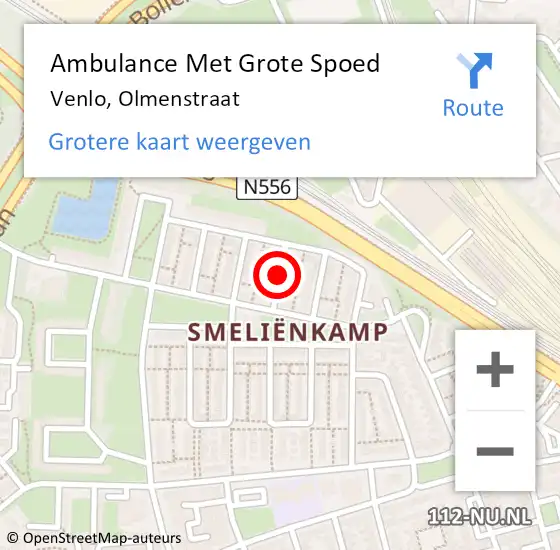 Locatie op kaart van de 112 melding: Ambulance Met Grote Spoed Naar Venlo, Olmenstraat op 2 januari 2014 20:27