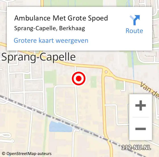 Locatie op kaart van de 112 melding: Ambulance Met Grote Spoed Naar Sprang-Capelle, Berkhaag op 28 november 2016 20:58