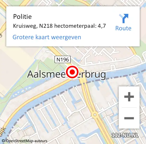 Locatie op kaart van de 112 melding: Politie Kruisweg, N218 hectometerpaal: 8,4 op 28 november 2016 21:44