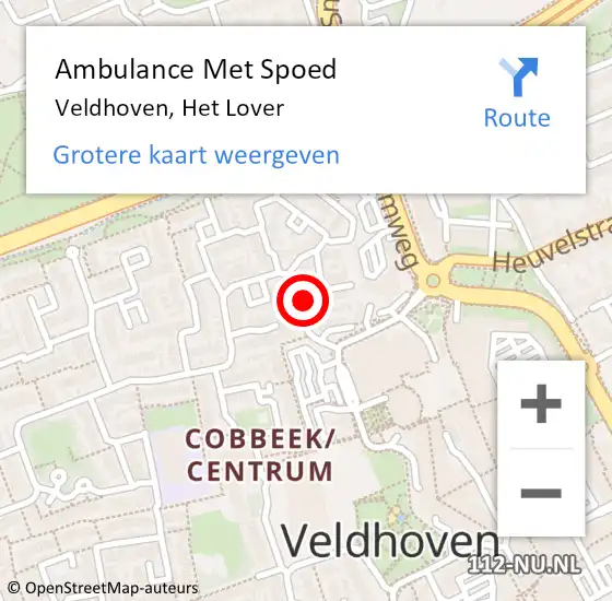 Locatie op kaart van de 112 melding: Ambulance Met Spoed Naar Veldhoven, Het Lover op 28 november 2016 22:42