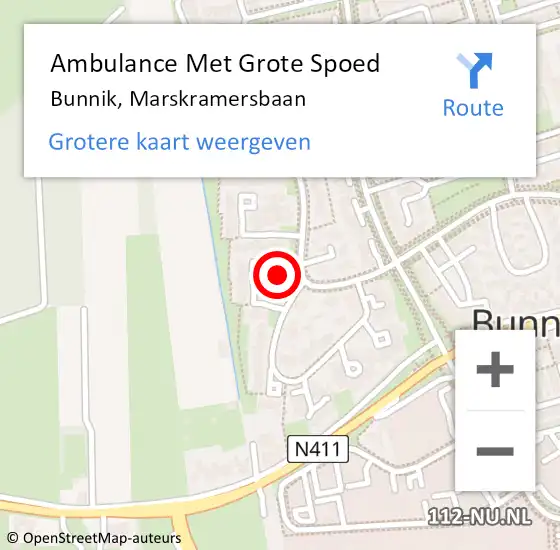 Locatie op kaart van de 112 melding: Ambulance Met Grote Spoed Naar Bunnik, Marskramersbaan op 29 november 2016 08:39