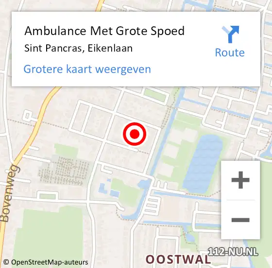 Locatie op kaart van de 112 melding: Ambulance Met Grote Spoed Naar Sint Pancras, Eikenlaan op 29 november 2016 08:54