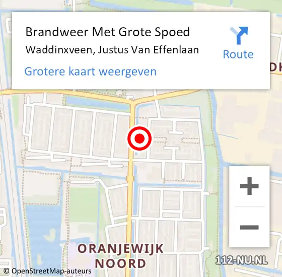 Locatie op kaart van de 112 melding: Brandweer Met Grote Spoed Naar Waddinxveen, Justus Van Effenlaan op 29 november 2016 08:57