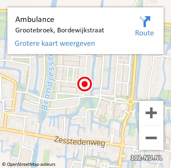 Locatie op kaart van de 112 melding: Ambulance Grootebroek, Bordewijkstraat op 2 januari 2014 21:39