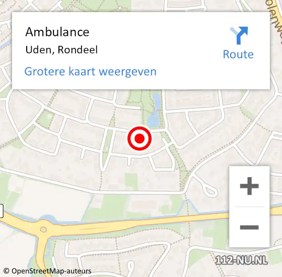 Locatie op kaart van de 112 melding: Ambulance Uden, Rondeel op 29 november 2016 10:14