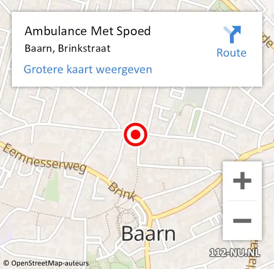 Locatie op kaart van de 112 melding: Ambulance Met Spoed Naar Baarn, Brinkstraat op 29 november 2016 10:23