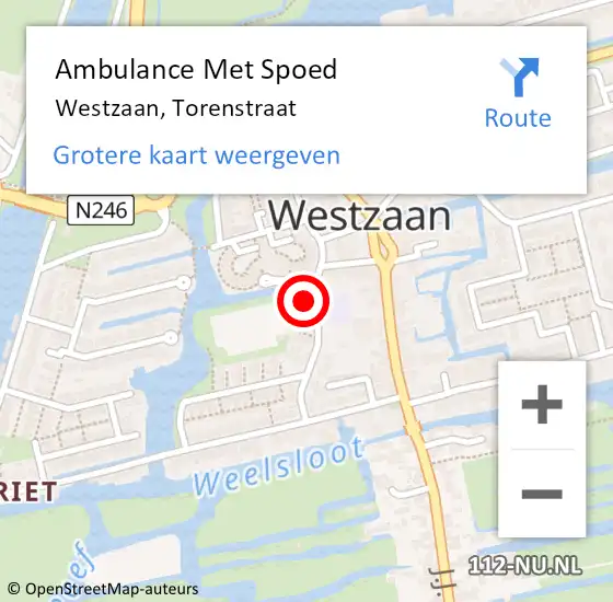 Locatie op kaart van de 112 melding: Ambulance Met Spoed Naar Westzaan, Torenstraat op 29 november 2016 10:32