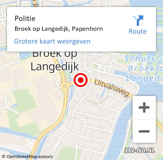 Locatie op kaart van de 112 melding: Politie Broek op Langedijk, Papenhorn op 29 november 2016 11:42