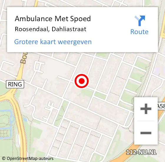 Locatie op kaart van de 112 melding: Ambulance Met Spoed Naar Roosendaal, Dahliastraat op 29 november 2016 13:45