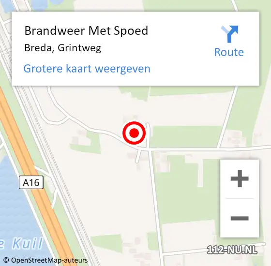 Locatie op kaart van de 112 melding: Brandweer Met Spoed Naar Breda, Grintweg op 29 november 2016 14:29