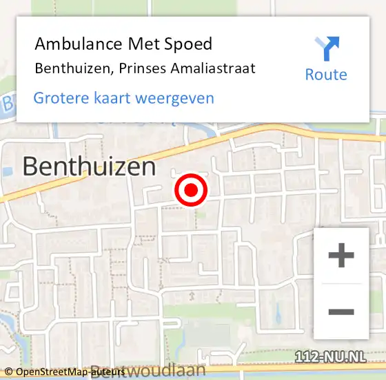 Locatie op kaart van de 112 melding: Ambulance Met Spoed Naar Benthuizen, Prinses Amaliastraat op 29 november 2016 16:41